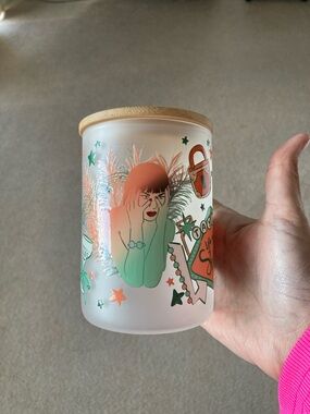 Frosted Glass Mug with Taylor Swift Illustration - Coral & Teal